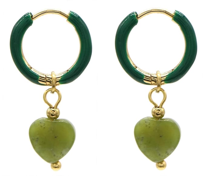 Dielay - Oorringen met Jade - RVS - 1x2,5 cm - Goudkleurig