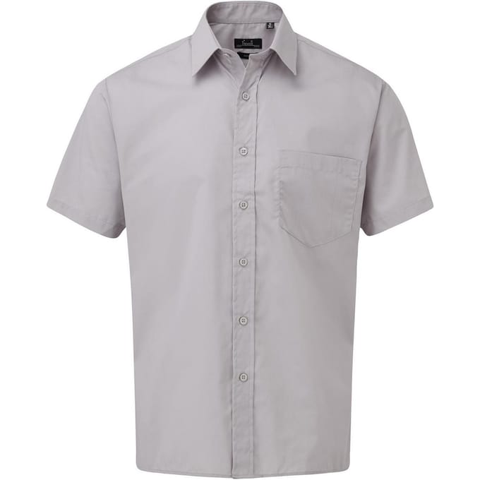 Premier Herenshirt met korte mouwen Popeline (Zilver)