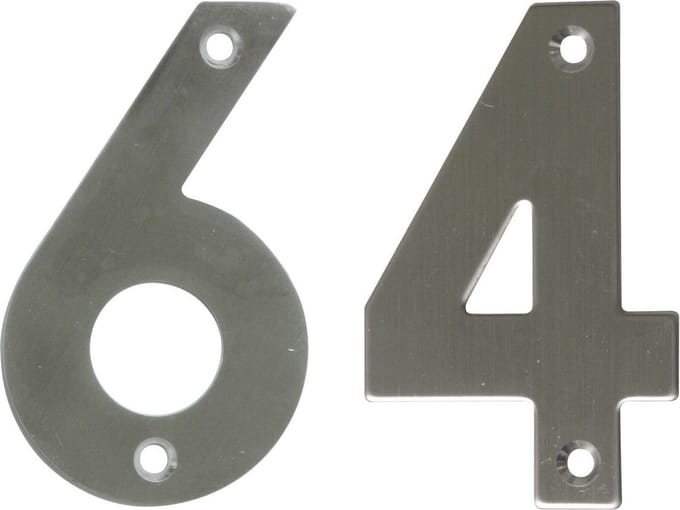 AMIG Huisnummer 64 - massief Inox RVS - 10cm - incl. bijpassende schroeven - zilver
