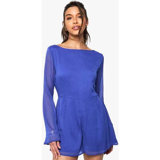 boohoo Dames Chiffon playsuit met kruisrug | Cobalt | Maat: 8