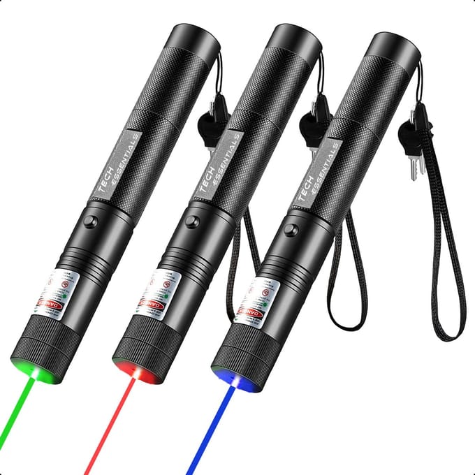 Tech Essentials Vergrendelbare Laserpen - Groen - Rood - Paars - 3-Pack - Klasse II - Oplaadbaar - Gadget