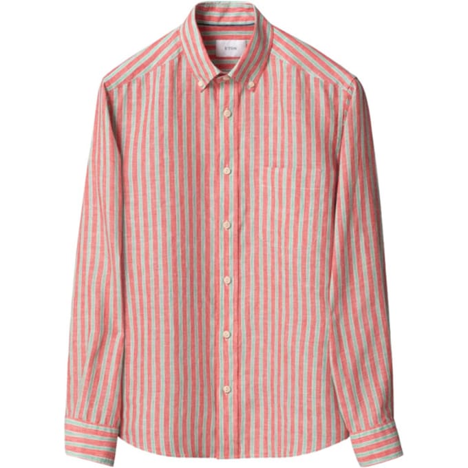 Eton Multi Striped Linen Shirt Lange Mouw Overhemden Rood 100014792