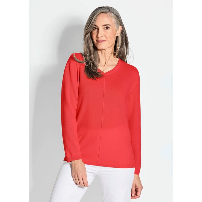Pullover van kasjmier met V-hals - koraalrood - Gr. 46 van Goldner Fashion