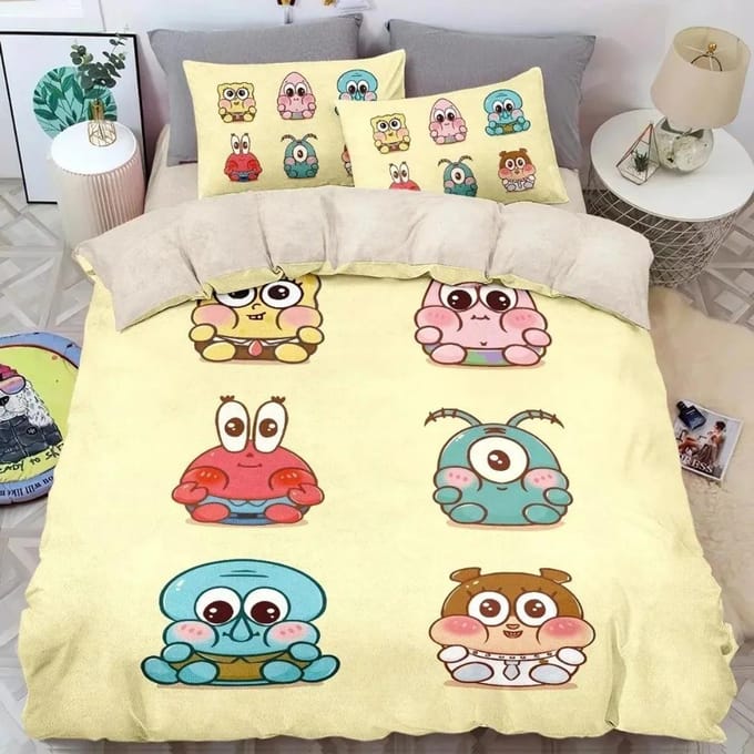 Ensemble de housse de couette 3D Bob l'éponge en polyester pour enfants, literie taille king, ensembles de couette, 100% polyester 210x210cm