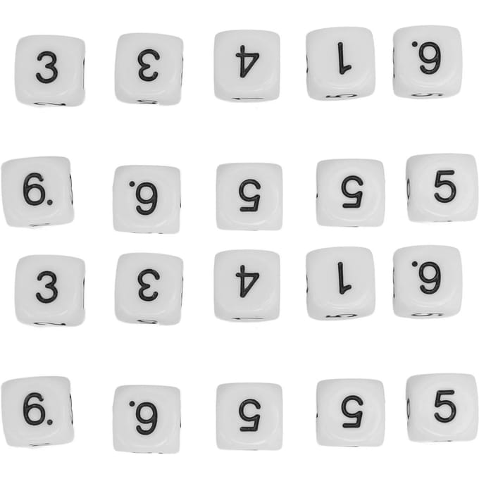 20 STUKS 6-zijdige getallen dobbelstenen plastic 16mm afgeronde hoek veelzijdige dobbelstenenset voor cijferonderwijsbord wit