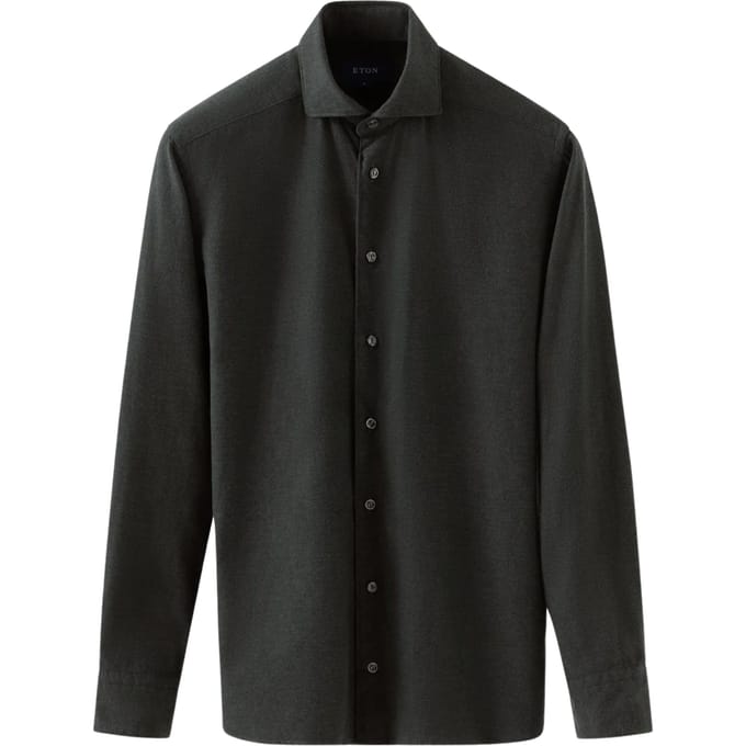 Eton Flannel Shirt Lange Mouw Overhemden Donkergroen 100012050