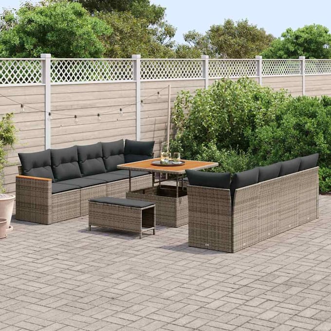 vidaXL - Tuinbank - Set - 12 - st - 10-zits - Grijs - poly - rattan