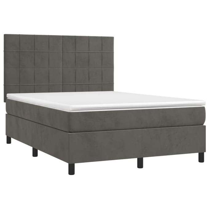 vidaXL - Boxspring - met - matras - en - LED - fluweel - donkergrijs - 140x190 - cm