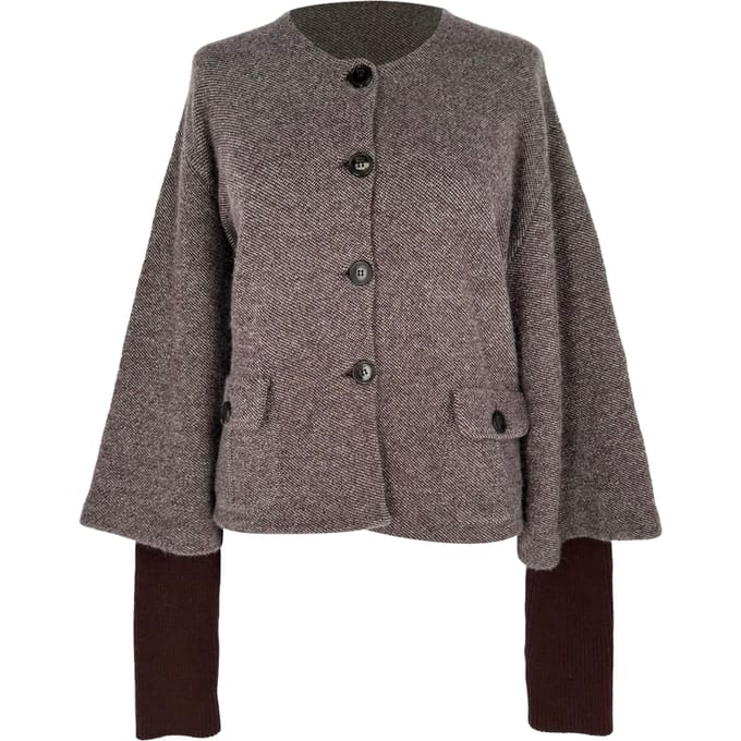 Gebreid jack van Christian Dior in bruine wol.