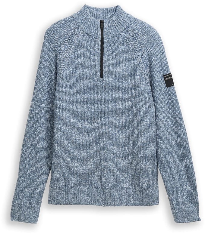 Tom Tailor Denim - Troyer gebreide trui - Maat M - denim blue white mouline