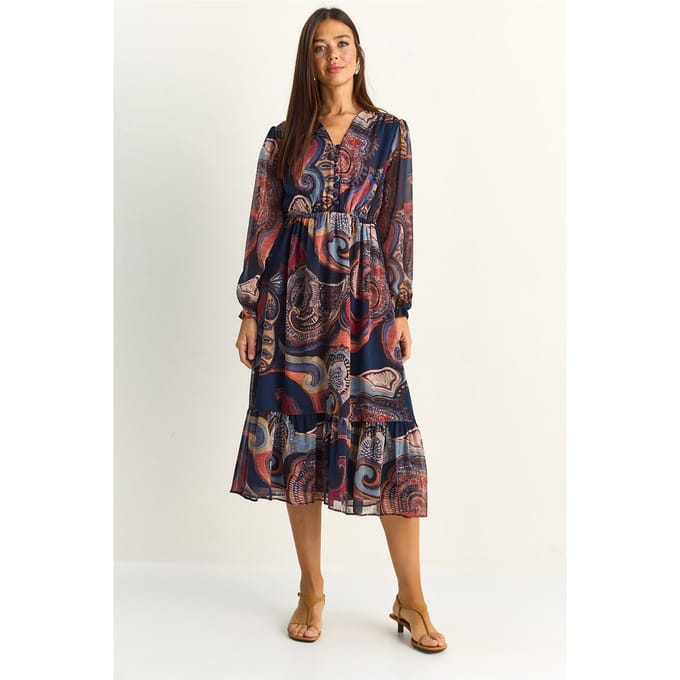 Paisley V-hals Midi Jurk
