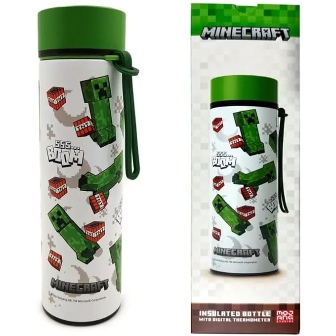 RVS geïsoleerde drinkfles met digitale thermometer minecraft 555 boom Puckator