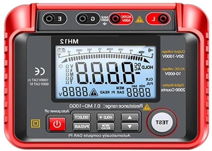 Weerstandsmeter - Isolatiemeter Tester - Elektrische Veiligheid - Hoogspanningstesten - 1000V - Rood