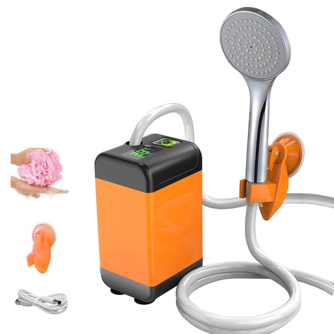 Outdoor camping douchepomp met intelligent digitaal display Elektrische draagbare campingdouche 4800 Temperature Display oranje