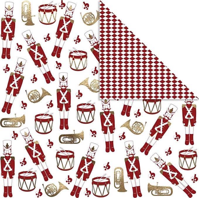 Design papier, notenkraker, 180 gr, goud, rood, wit, 3 vel/ 1 doos