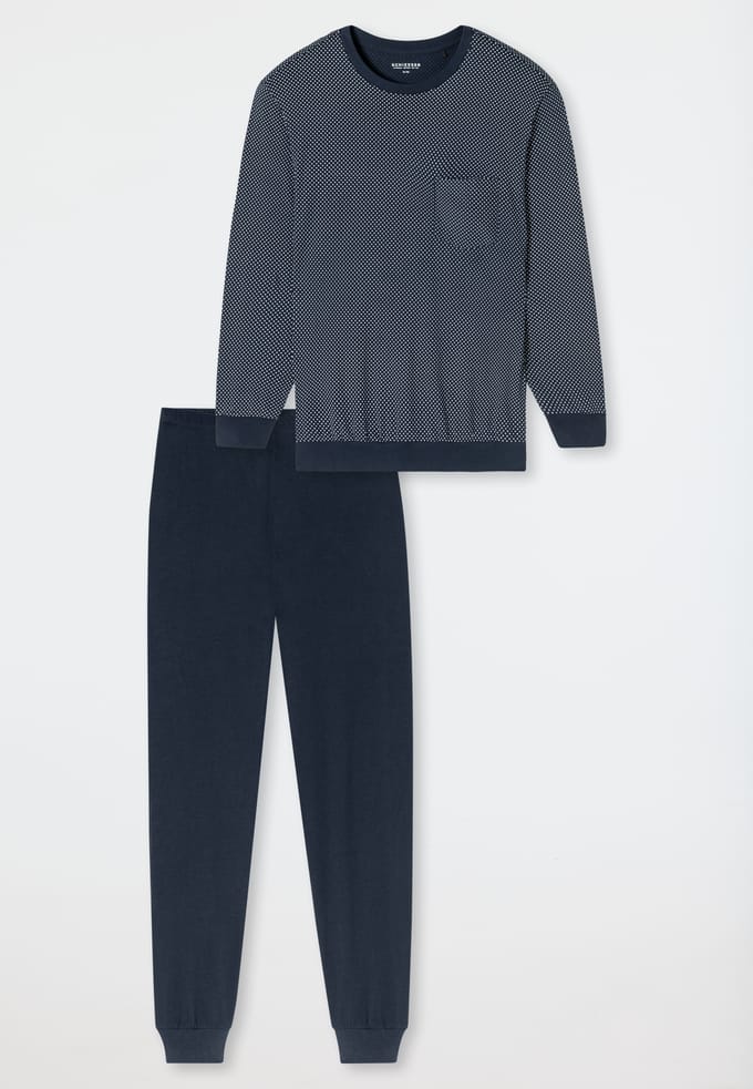 Schiesser Pyjama lang Comfort Essentials - Pyjamaset Heren - nachtblauw