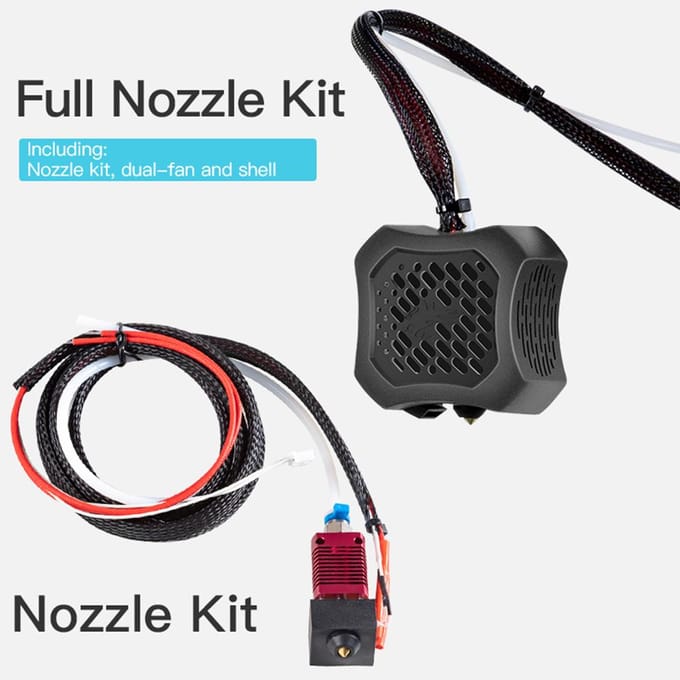 Origineel door Creality gemonteerde volledige extruder hotend-set dubbele koelventilator met 0,4 mm mondstuk aluminium With Cooling Fan black
