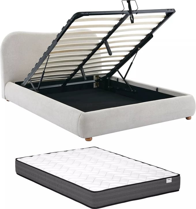 Vente-unique Bed met opbergruimte stof beige 120 x 190 cm