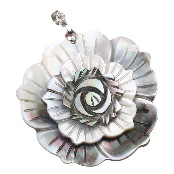 Abalone Schelp Hanger Schelp Sieraden Ketting Decoratie Accessoires 3 Laags Bloem Zilver Zwart gray