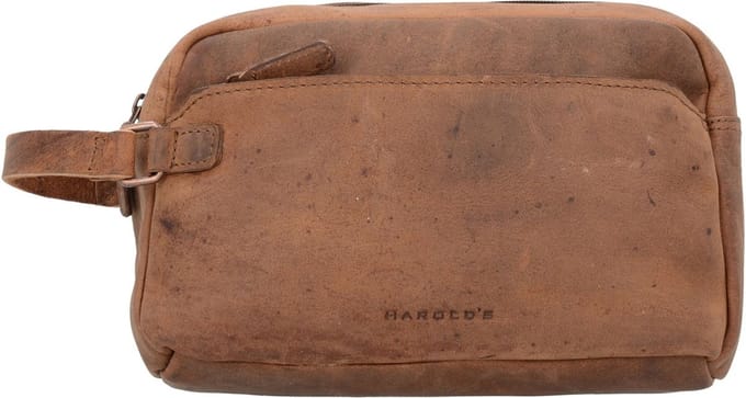 HAROLD'S Leren toilettas Antic Toilet Bag Nature bruine