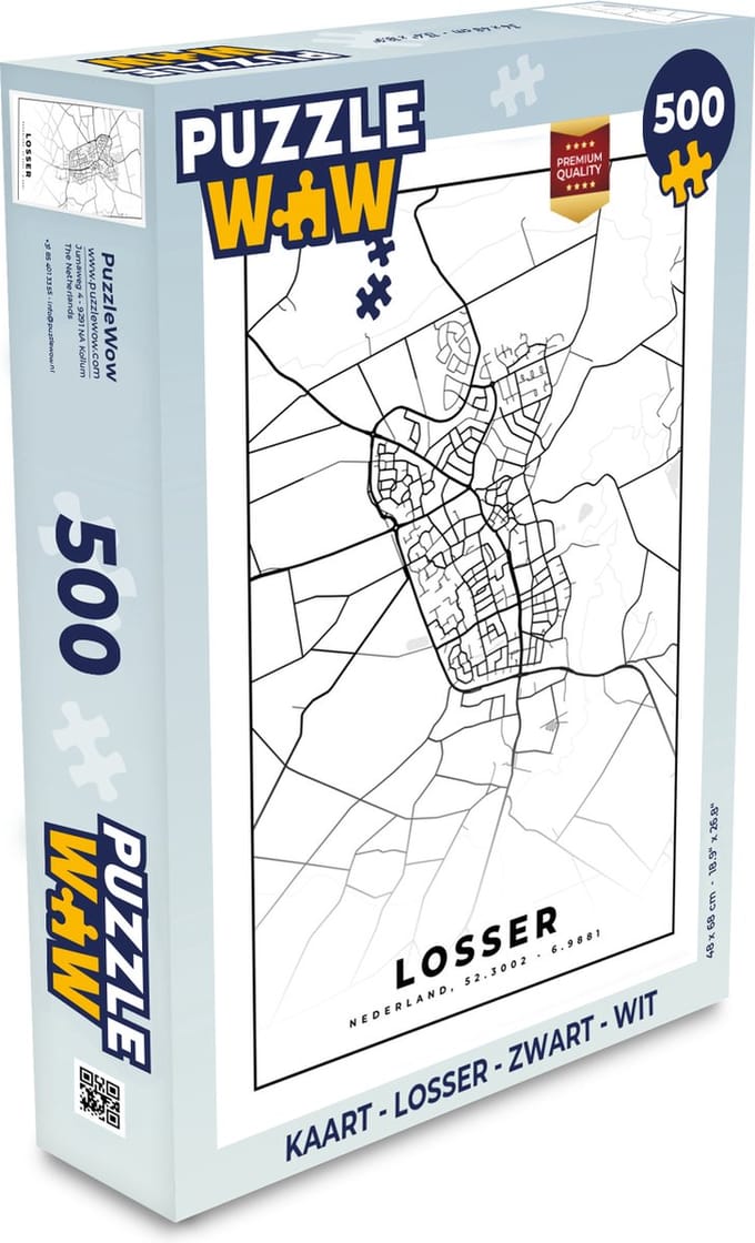 Puzzel Kaart - Losser - Zwart - Wit - Legpuzzel - Puzzel 500 stukjes