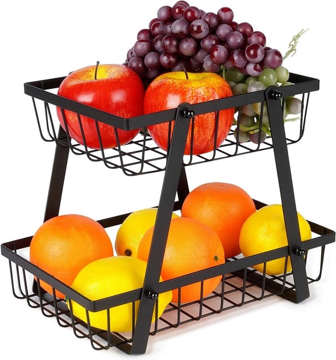 Fruitschaal Metaal Zwart 2-Niveaus - Fruitmand