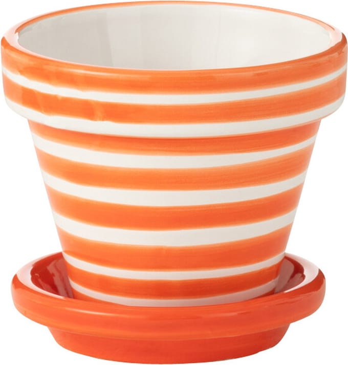J-Line bloempot Granada Stripes Handmade + Painted - keramiek - oranje - extra small - Ø 17 cm