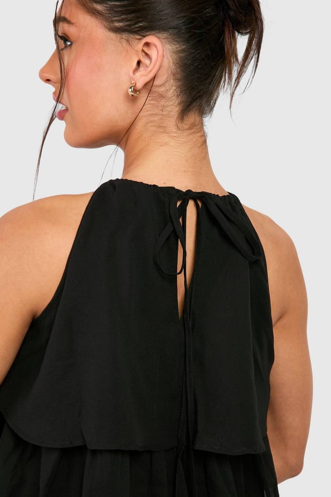 boohoo Dames Petite Chiffon Gelaagde Mini-Jurk | Zwart | Maat: 44
