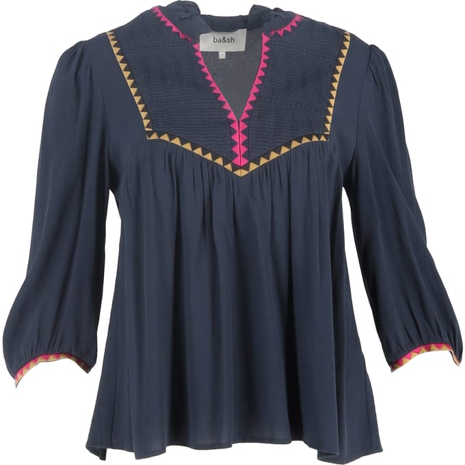 Ba&sh Tracy geborduurde top in marineblauwe lyocell