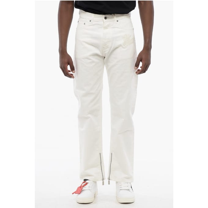 Stretch denim jeans met enkelrits 20 cm in wit