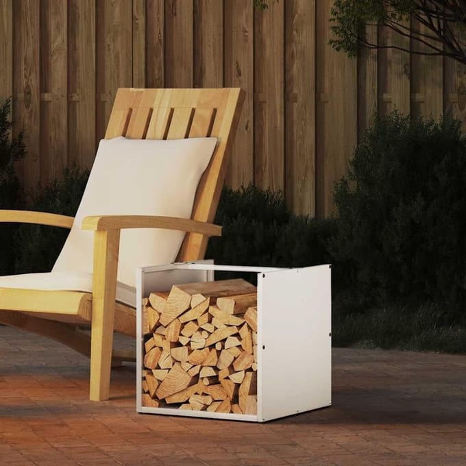 Houtrek Staal - Brandhout Opslag - Hout Opslaan - Optimale Droging - 40x40x40 cm - Wit