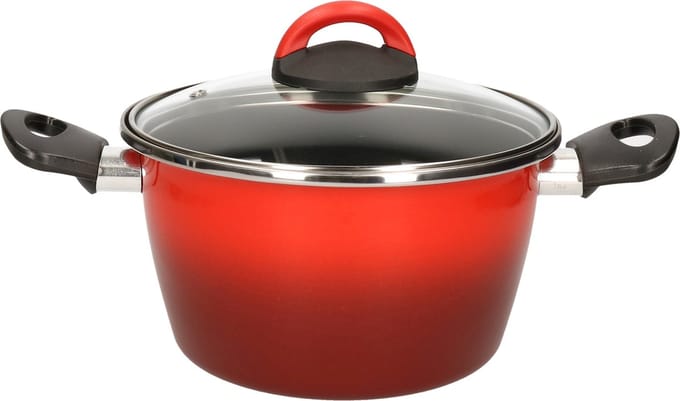 Magefesa Kookpan - met glazen deksel - rood - 20 cm - 6 liter - RVS - koken - soeppan - pannen Cuenca