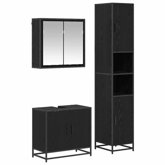 vidaXL - Badkamermeubel - Set - 3 - st - Zwart - Eiken - 65 - x - 33 - x - 60 - cm