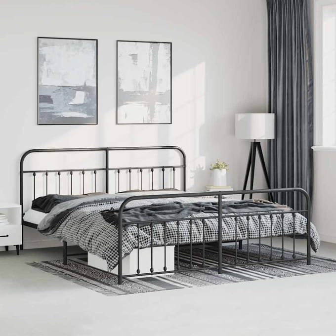 vidaXL - Bedframe - met - hoofd- - en - voeteneinde - metaal - zwart - 183x213 - cm