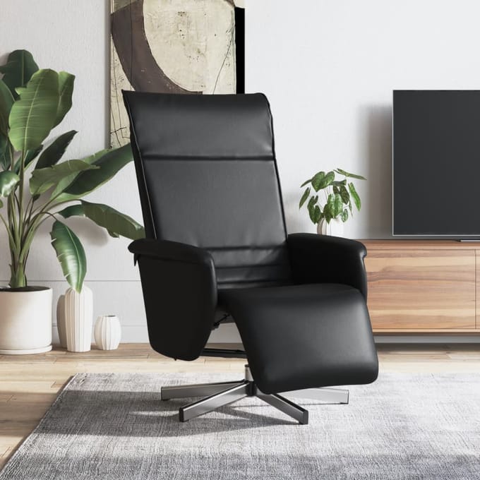 vidaXL - Fauteuil - verstelbaar - met - voetensteun - kunstleer - zwart