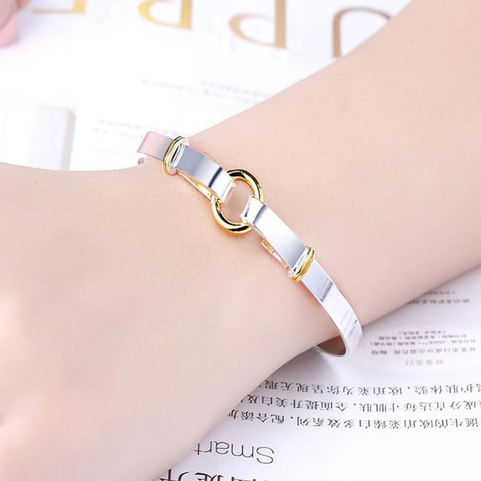 Dames Armband Zilverkleurig Open Armband Mode Mode Kleurscheiding O Armband Sieraden white
