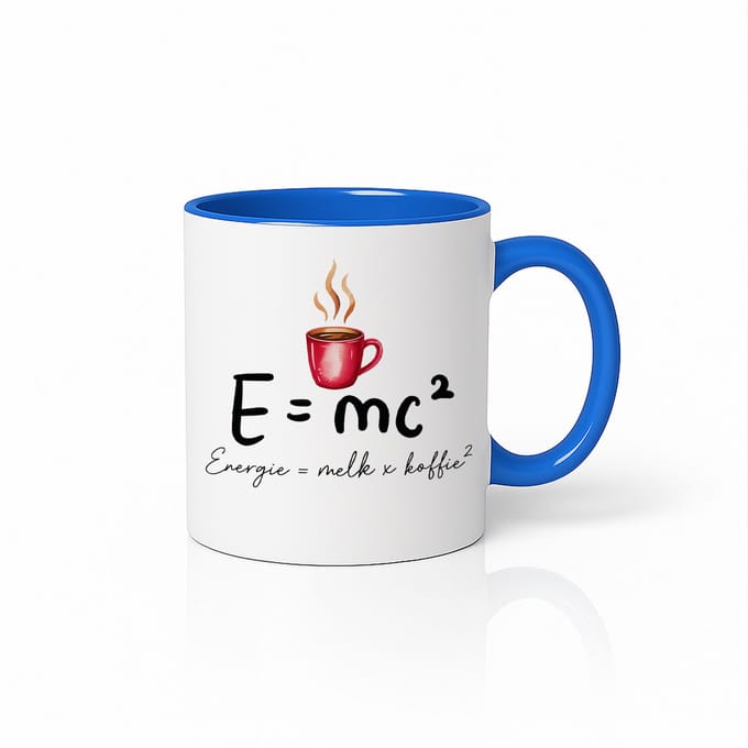 E = mc² Koffie Formule Mok 330 ml – Wit & Blauw Wetenschap Humor Beker
