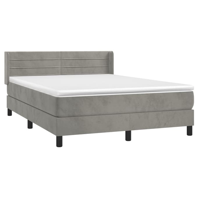 vidaXL - Boxspring - met - matras - fluweel - lichtgrijs - 140x190 - cm