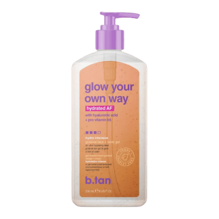 b.tan, Glow Your Own Way, Hydrated AF, Geleidelijke Gezichts + Lichaamsgel, 8 fl oz (236 ml) yellow
