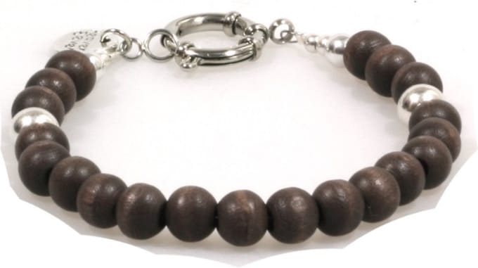 Heaven Eleven - Bruin Hout met Zilveren kraal 8mm- 21cm