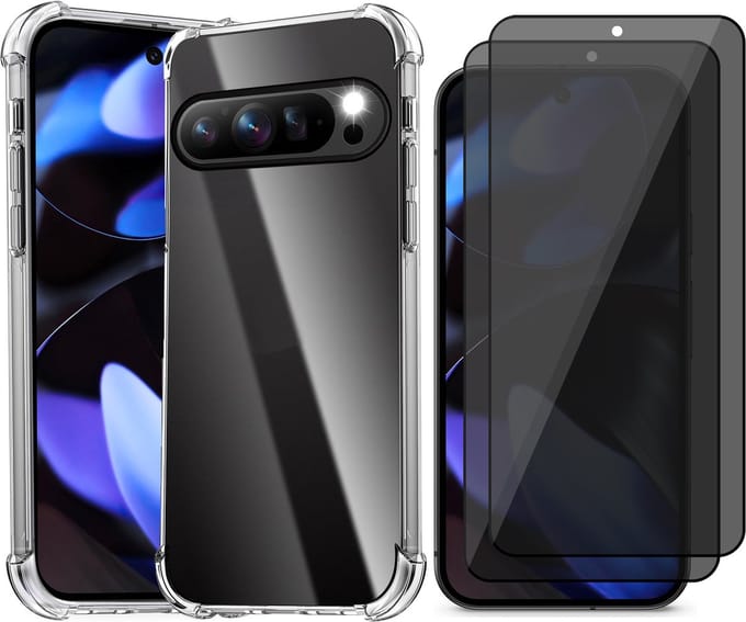 Hoesje geschikt voor Google Pixel 9 / 9 Pro / 10 / 10 Pro - 2x Privacy Screenprotector Volledig Dekkend Glas - Shockproof Transparant