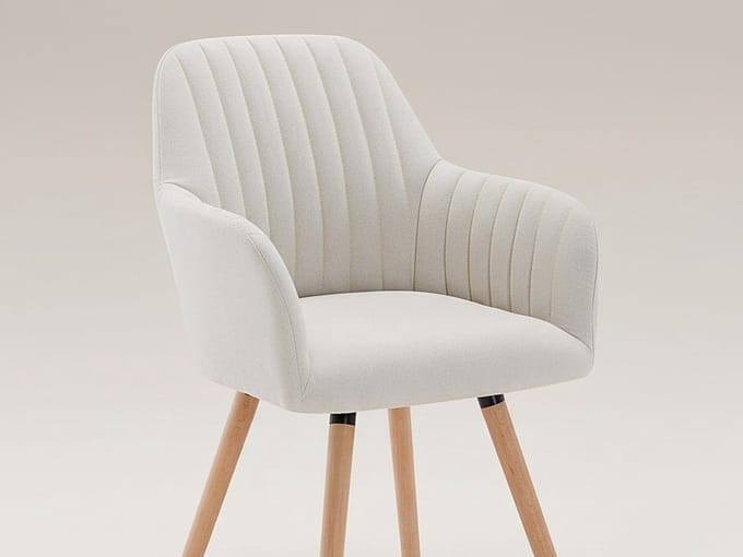 Vente-unique Set van 2 stoelen met armleuning - Stof en metaal met houteffect - Crèmekleur - ELEANA