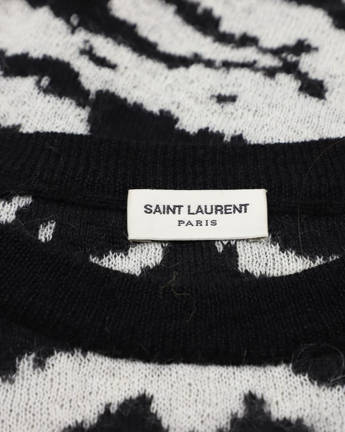 Saint Laurent Tiger Intarsia Trui in Zwart Mohair