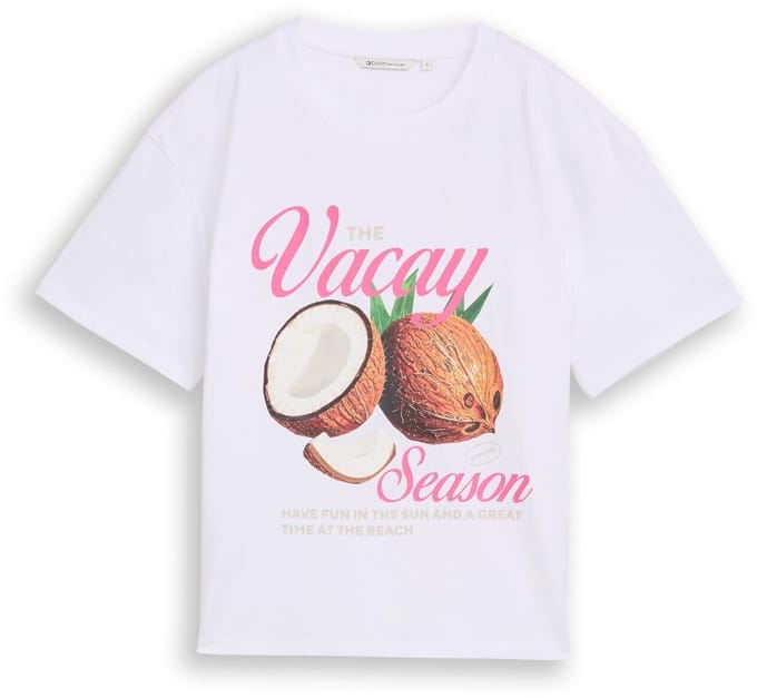 Tom Tailor Denim - T-shirt met boxy fit en print - Maat S - White
