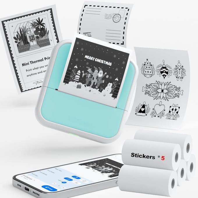 KZQ Mini Sticker Printer Labelmaker Draagbare Thermische Bluetooth Printer Zonder Inkt voor en Met 5 Rollen groente
