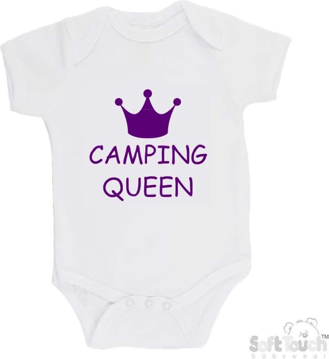 100% Katoenen Romper "Camping Queen" Meisjes Katoen Wit/paars Maat 56/62