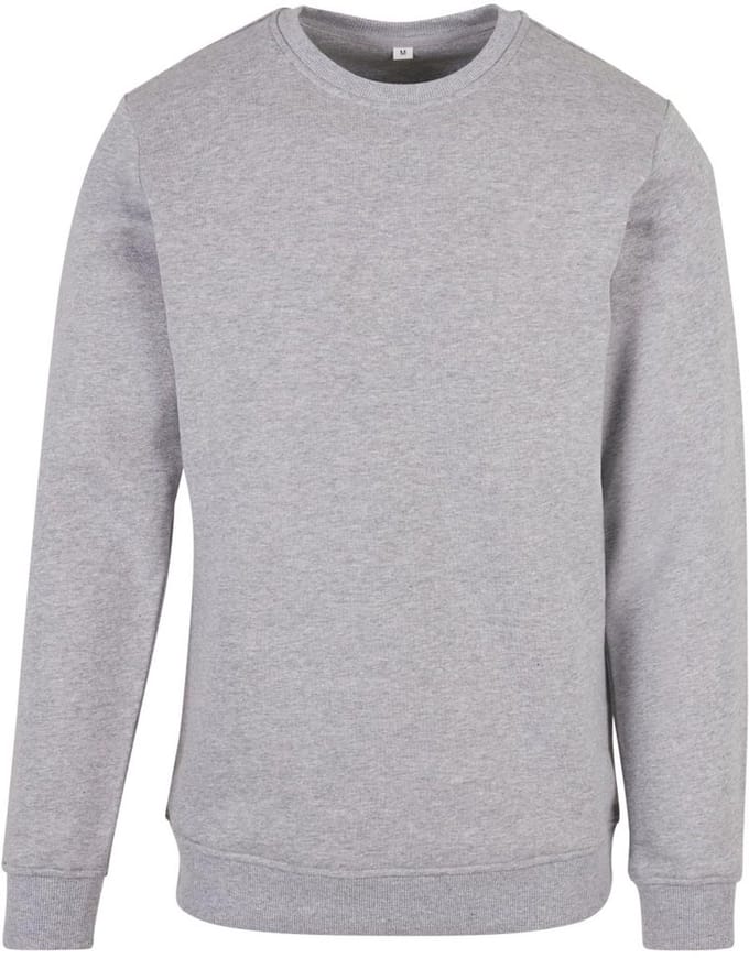 Build Your Brand - Organic Basic Crew Sweater - Heather Grey maat S