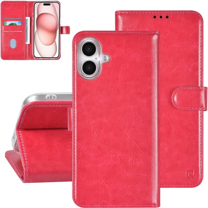 TUNIQ telefoonhoesje voor Apple iPhone 16 Plus - Boekmodel met pasjeshouder - Magneetsluiting - Roze