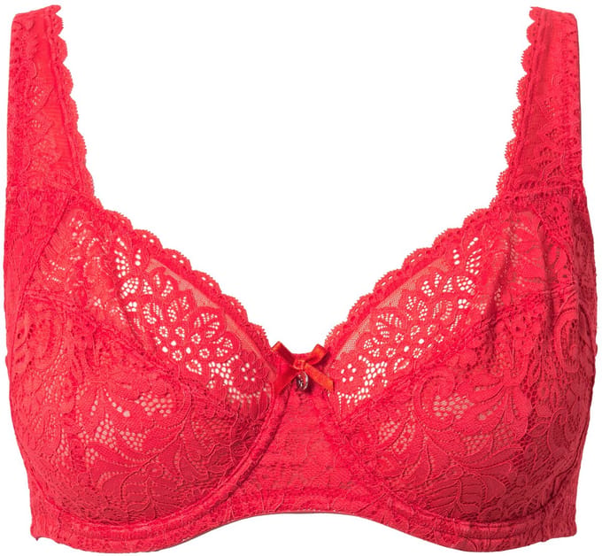 Ulla Popken - Dames - Beugelbeha gebloemd kant zuiver kant - Fuchsiarood - Maat 90F