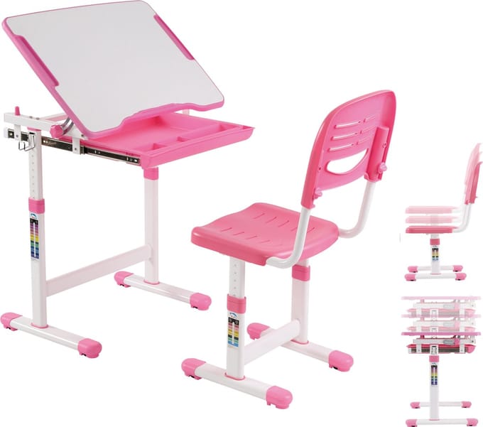 Bureau kinderen tekentafel met bureaustoel - schooltafel - ergonomisch hoogte verstelbaar